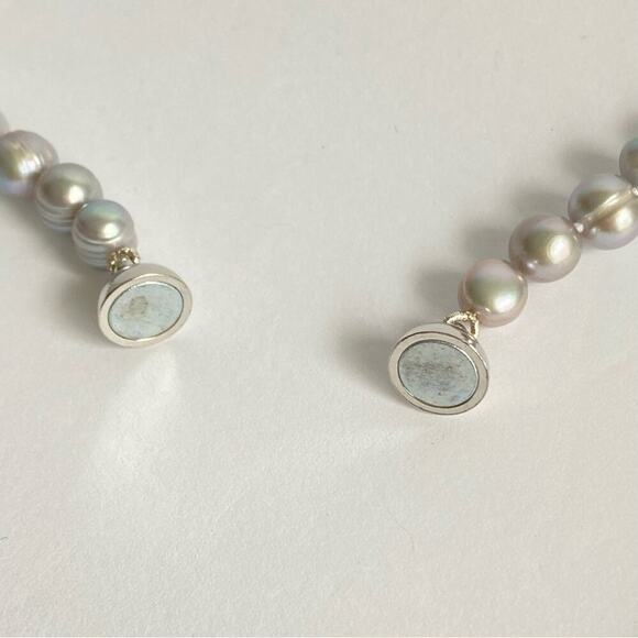 Pearl Necklace Gray Single Strand Pastel Silver Cultured Freshwater Baroque 22” - Picture 8 of 10